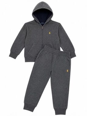 Ralph Lauren Gray Boys Hoodie & Sweatpants Set with Yellow Pony